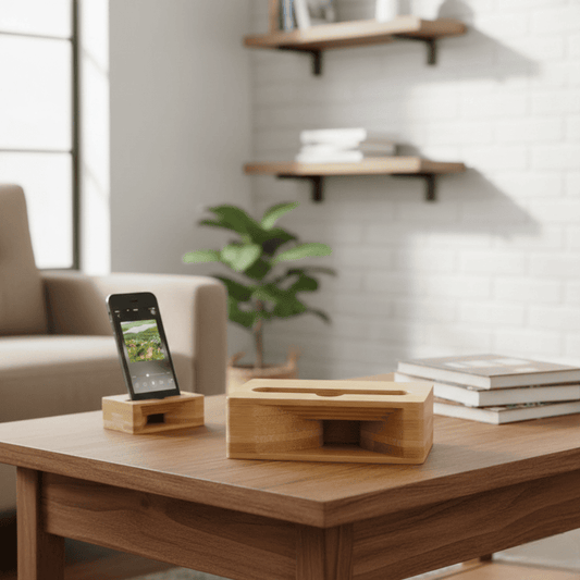D10 Bamboo Handicraft Mobile Stand Cum Sound Enhancer