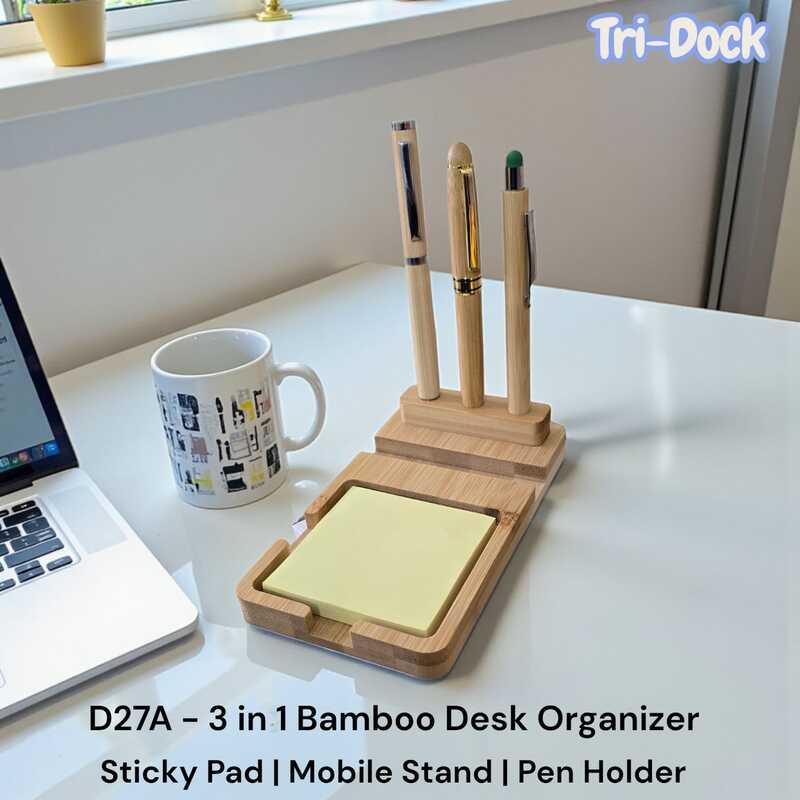 D27A - 3 in 1 Bamboo Desk Organizer with Sticky Pad