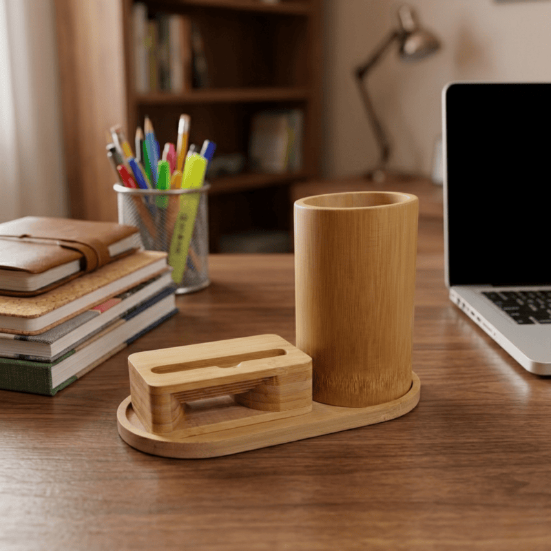 D29 2 in 1 Bamboo Desk Organizer