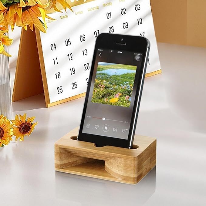 D10 Bamboo Handicraft Mobile Stand Cum Sound Enhancer